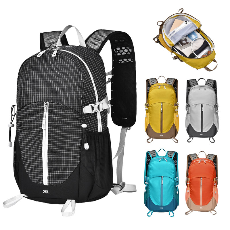 Hiking Backpack Waterproof - กระเป๋าเป้เดินป่าความจุขนาดใหญ่ 25 ลิตร, กระเป๋าเดินป่าน้ำหนักเบาทำจากไนลอนกันน้ำ, การออกแบบแบ่งโซนเพื่อการใช้งาน, กระเป๋าเป้สำหรับปั่นจักรยาน