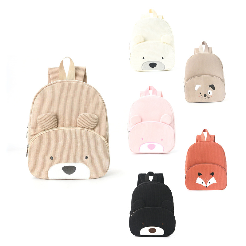 Canvas Backpack Casual - กระเป๋าเป้สะพายหลังผ้าลูกฟูกหมีน่ารักสำหรับนักเรียนประถม, กระเป๋าเป้สะพายหลังลำลองทันสมัย, กระเป๋าตุ๊กตาการ์ตูน