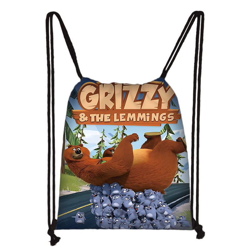 Drawstring Gym Bag - เด็กพิมพ์ Drawstring สําหรับการ์ตูน Grizzy Lemmings กระเป๋าช้อปปิ้งผู้ชายผู้หญิงฟุตบอลกีฬายิมเก็บกระเป๋าเป้สะพายหลังโยคะ