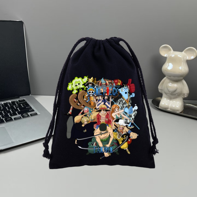 Drawstring Gym Bag - อะนิเมะวันพีชกระเป๋าเป้สะพายหลังลูฟี่ โรโรโนอา โซโล แคนดี้พิมพ์ผ้าใบกระเป๋ายิมกระเป๋าเดินทางสำหรับนักเรียนของขวัญวันเกิด