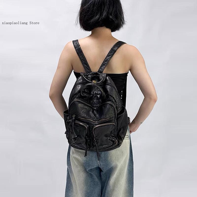 กระเป๋าเป้หนัง PU ล้างนุ่มหรูห - Leather Backpack Vintage บทวิจารณ์และราคา
